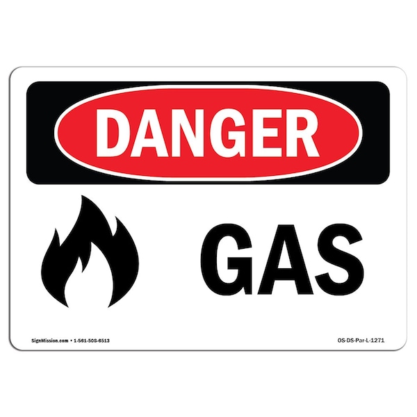Safety Sign, OSHA Danger, 3.5" Height, 5" Width, Gas, Landscape, 10PK